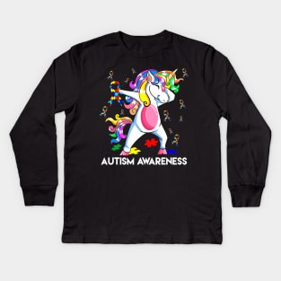 Dabbing Unicorn Autism Awareness Gift Kids Girls Dab Dance Kids Long Sleeve T-Shirt